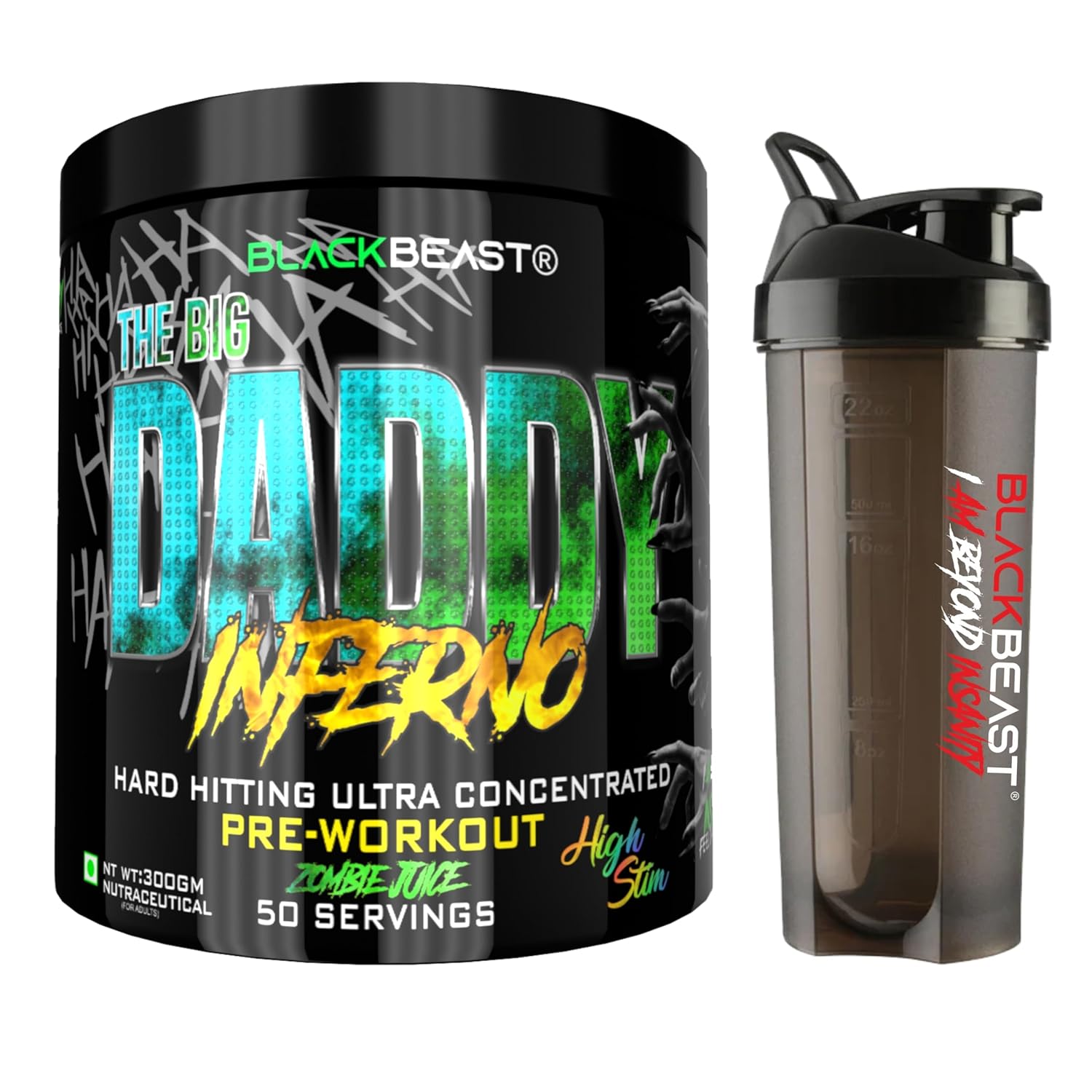 Black Beast The Big Daddy Inferno Pre workout (ZOMBIE JUICE) with Black Beast Shaker 650ml